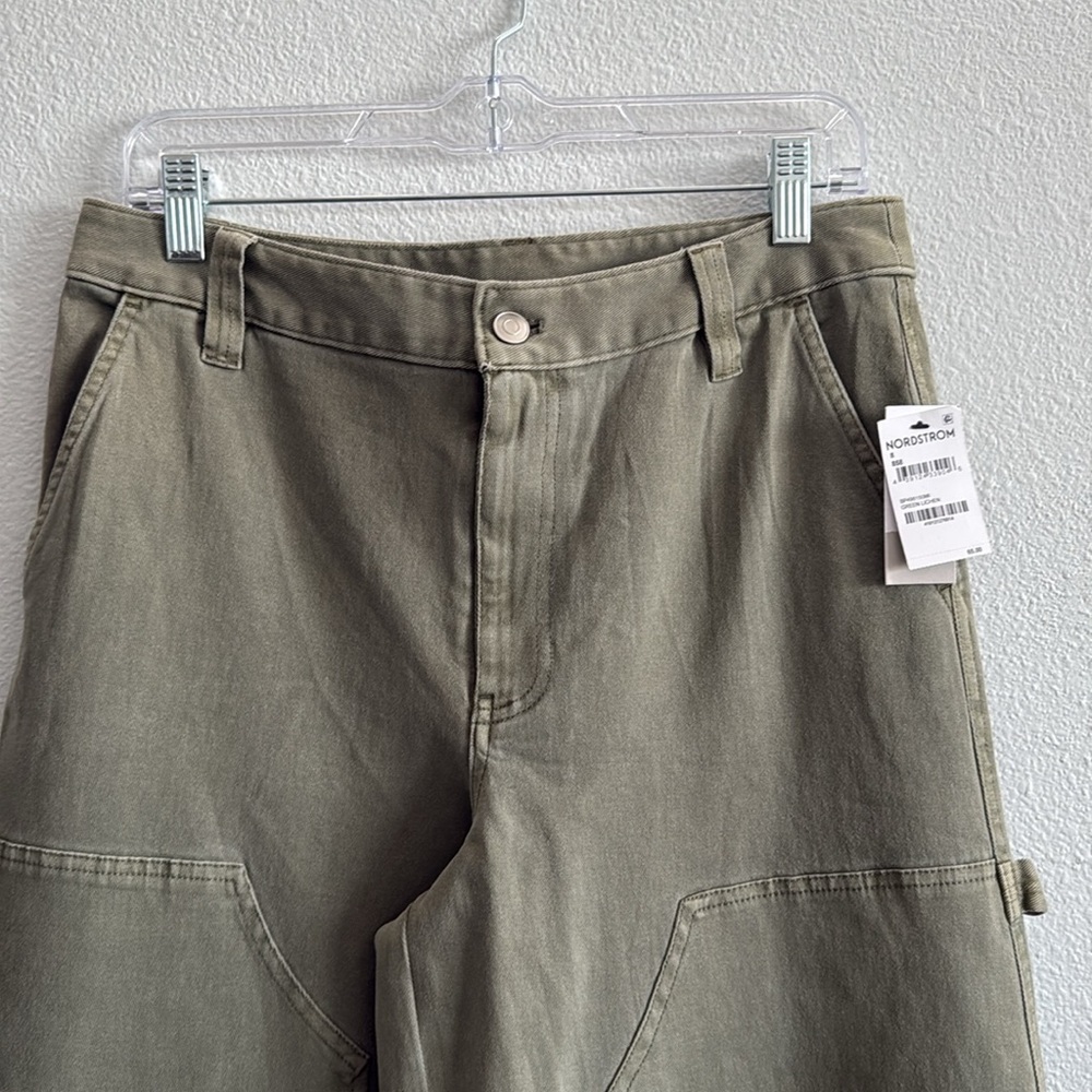 BP. Mid Rise Wide Leg Carpenter Pants in Green Lichen Size 8 - Picture 4 of 7